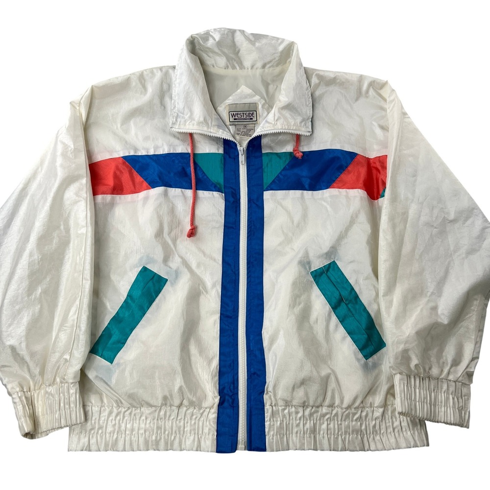 Westside Connection Vintage Colorblock Windbreaker M White Women 90s Streetwear